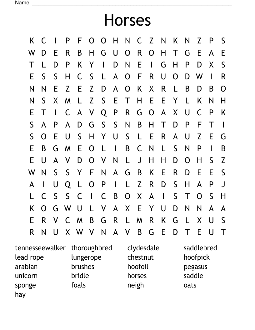 Horses Word Search