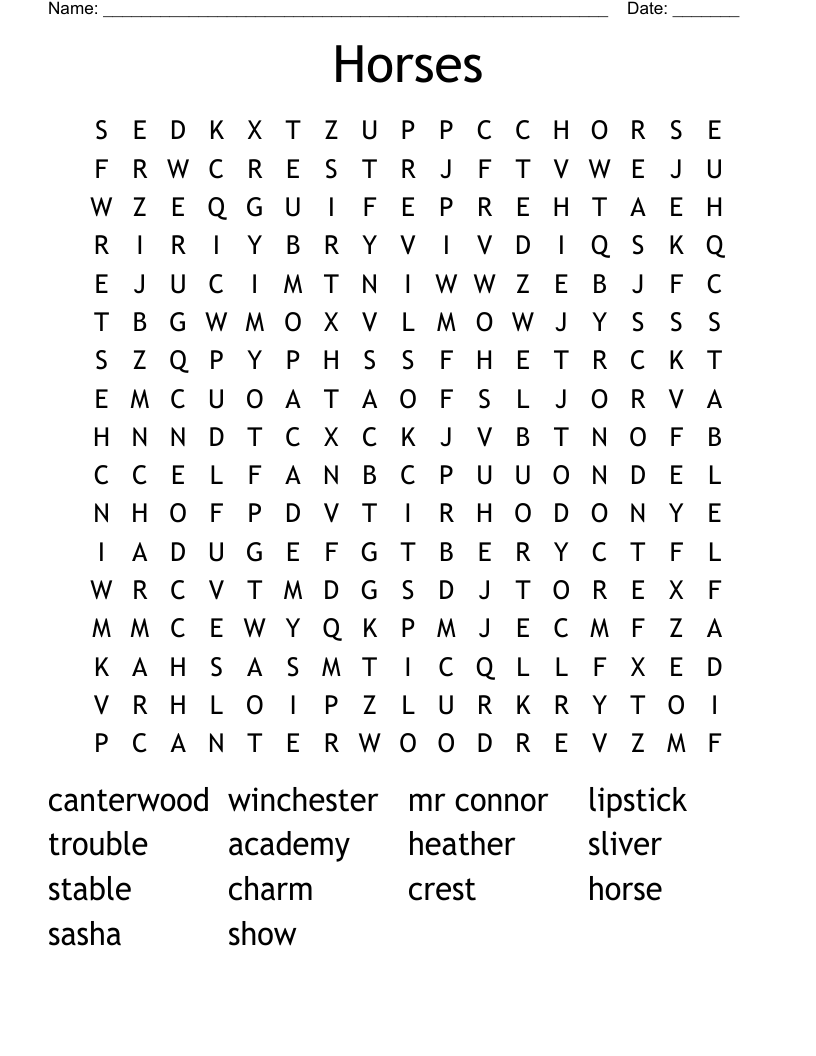 Horses Word Search