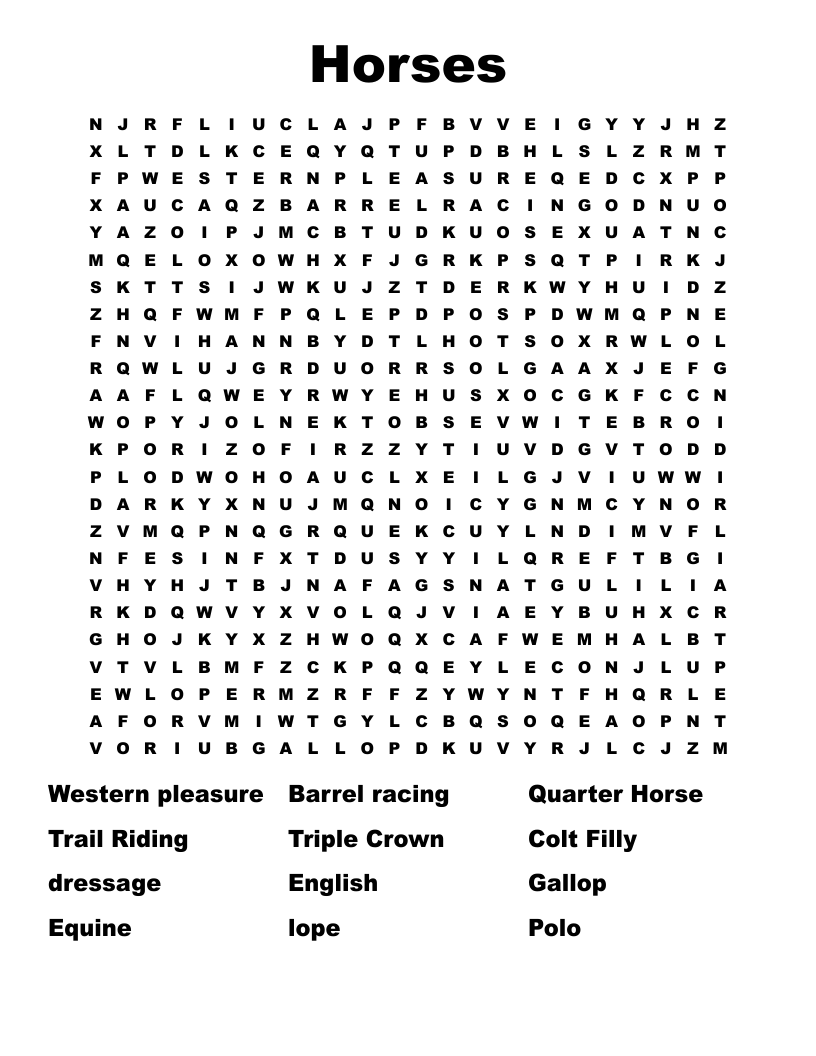 Horses Word Search