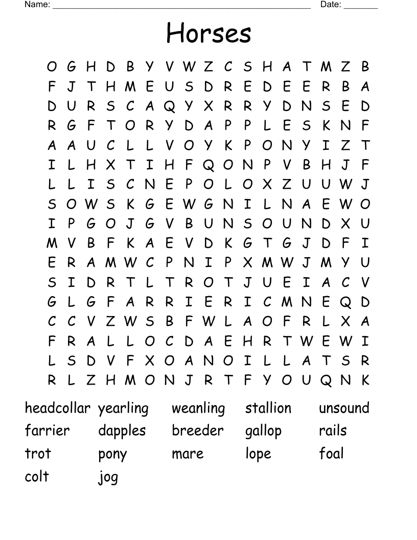 Horses Word Search