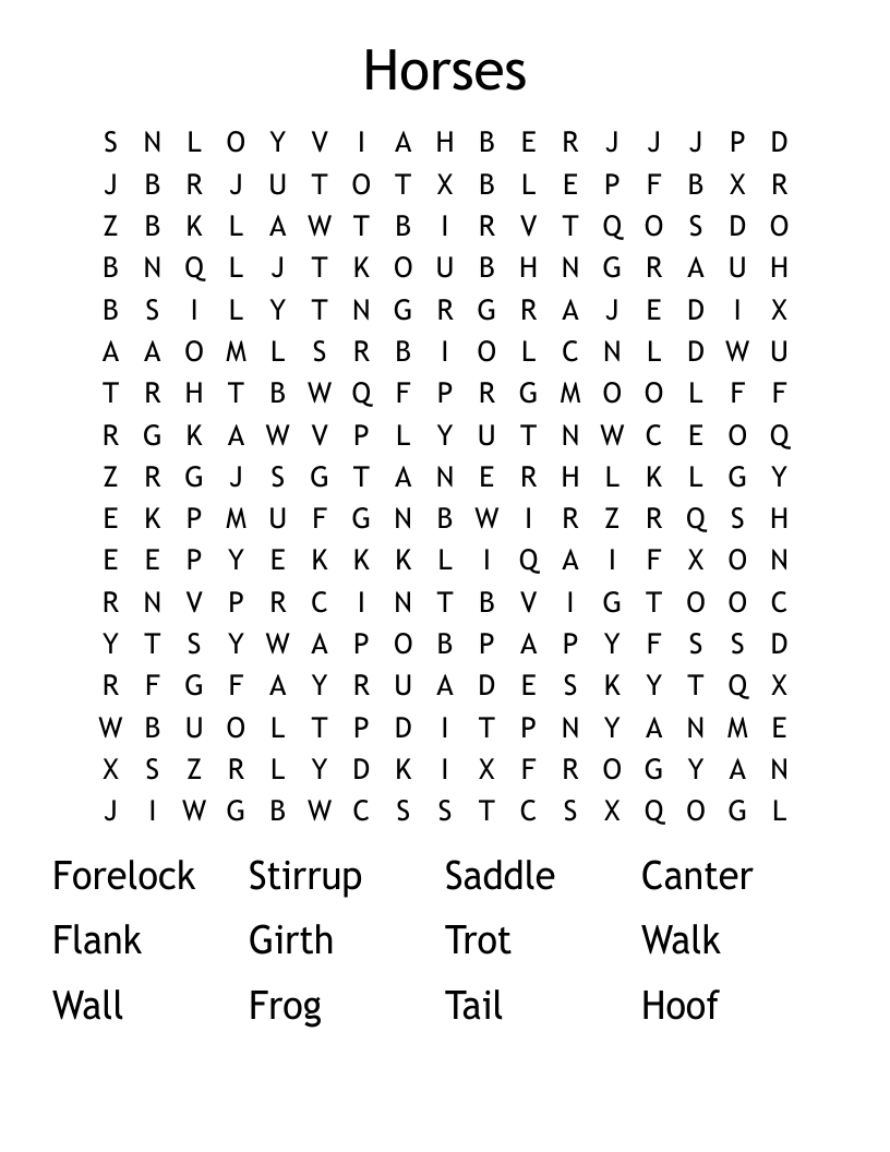 Horses Word Search