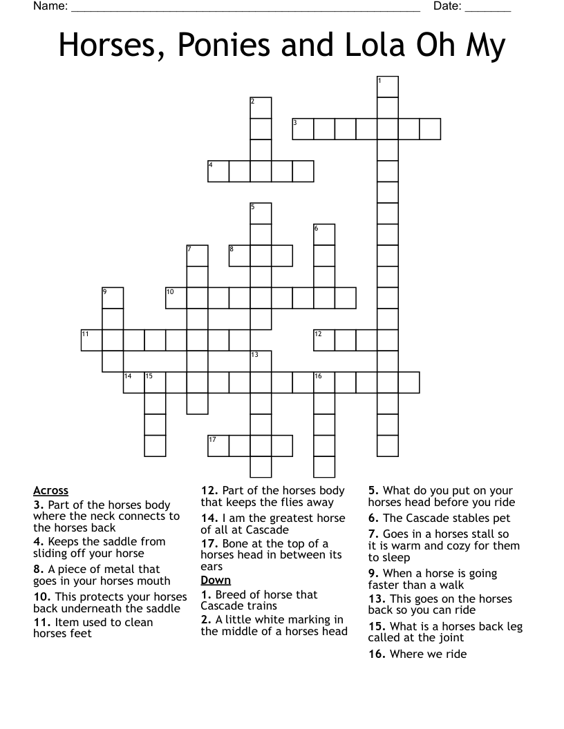 Horses, Ponies and Lola Oh My Crossword