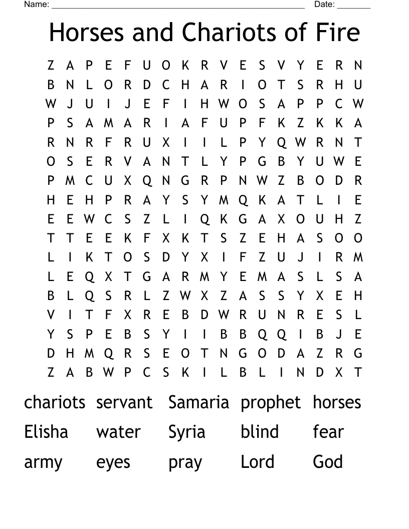 Horses and Chariots of Fire Word Search