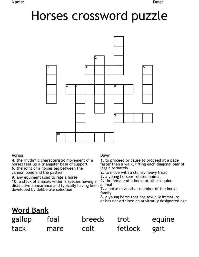 Horses crossword puzzle