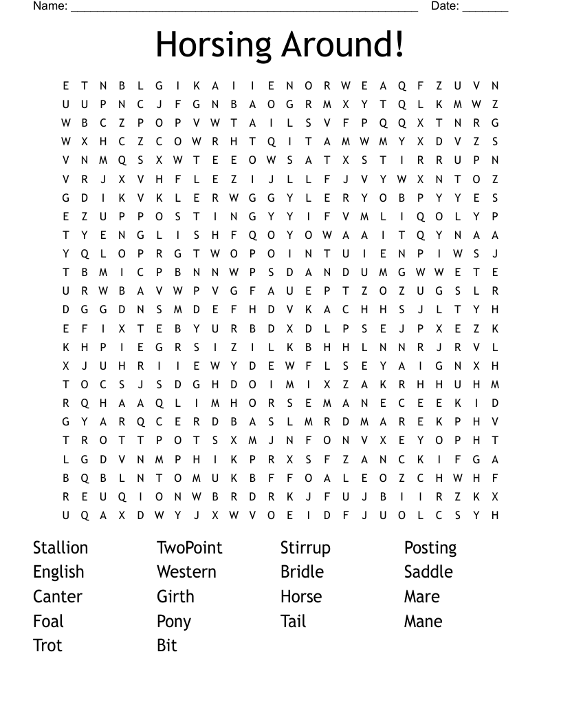 Horsing Around! Word Search