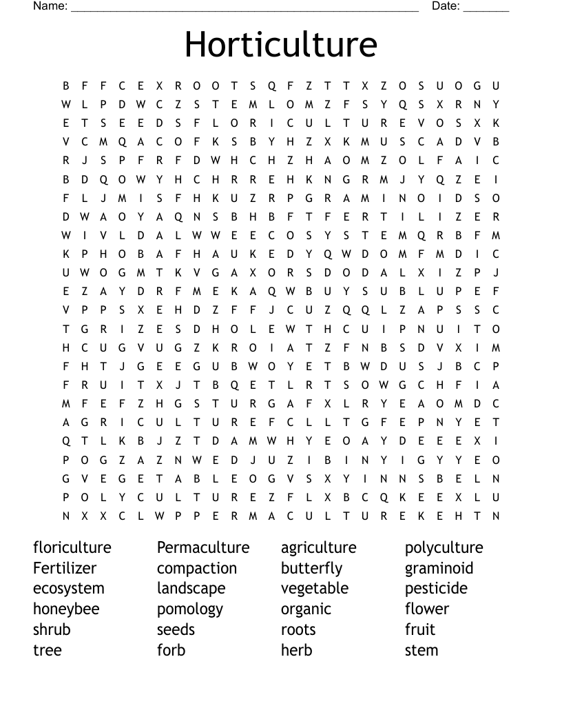 Horticulture Word Search