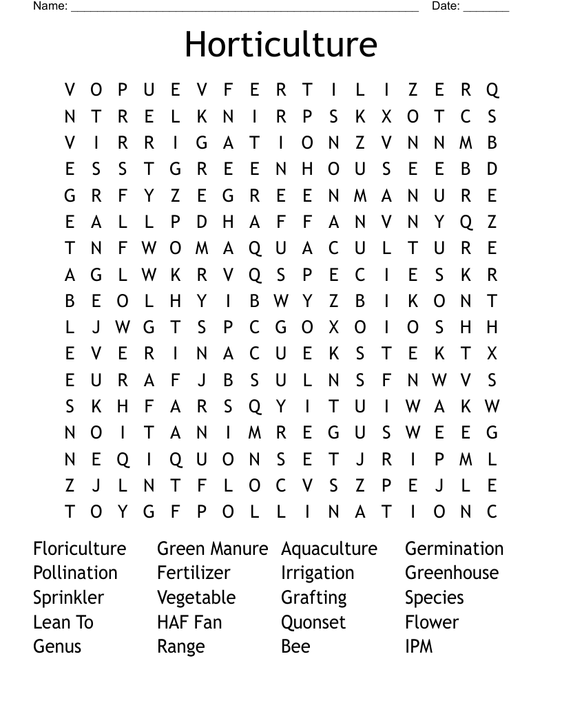 Horticulture Word Search