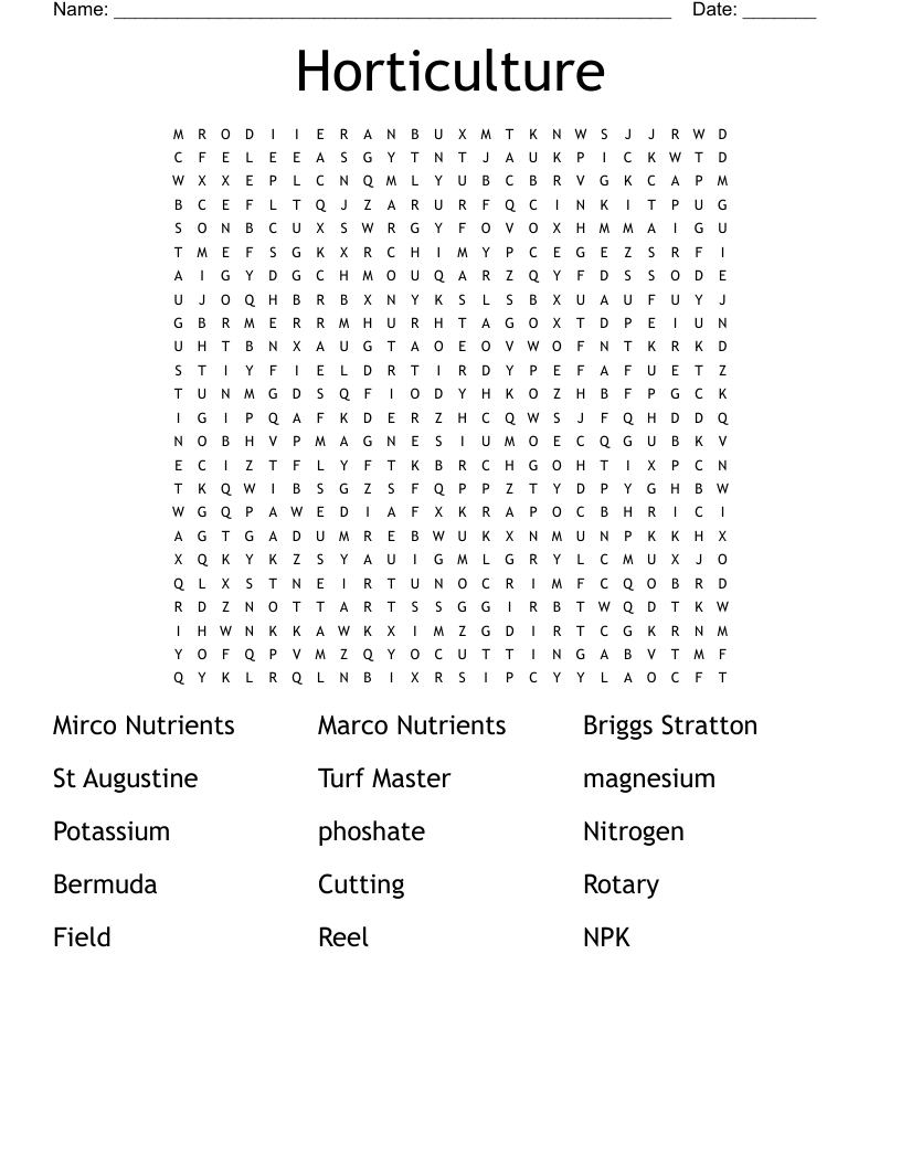 Horticulture  Word Search
