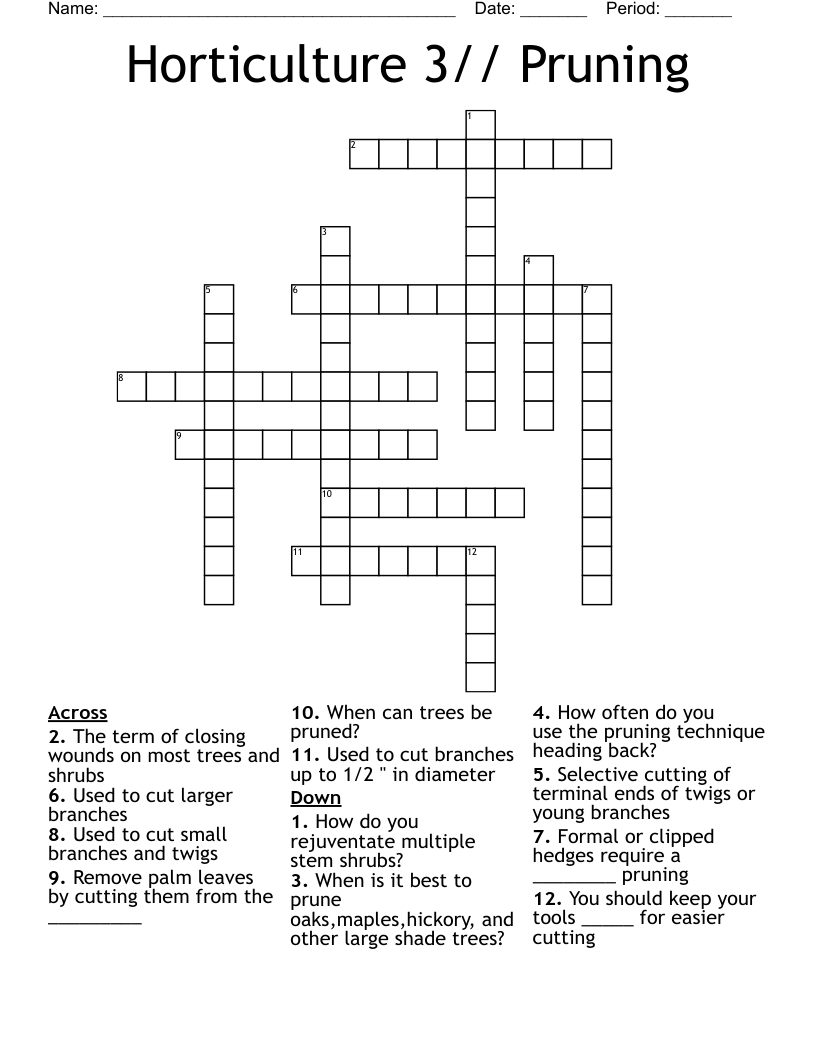 Horticulture 3// Pruning Crossword