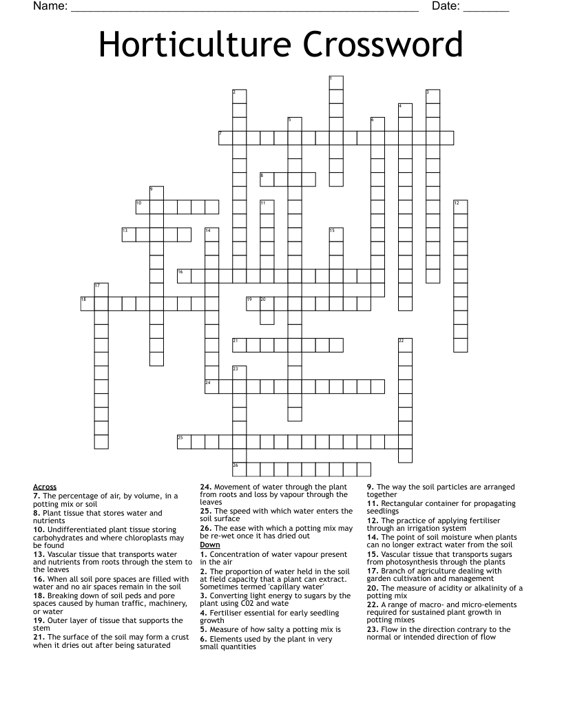 Horticulture Crossword