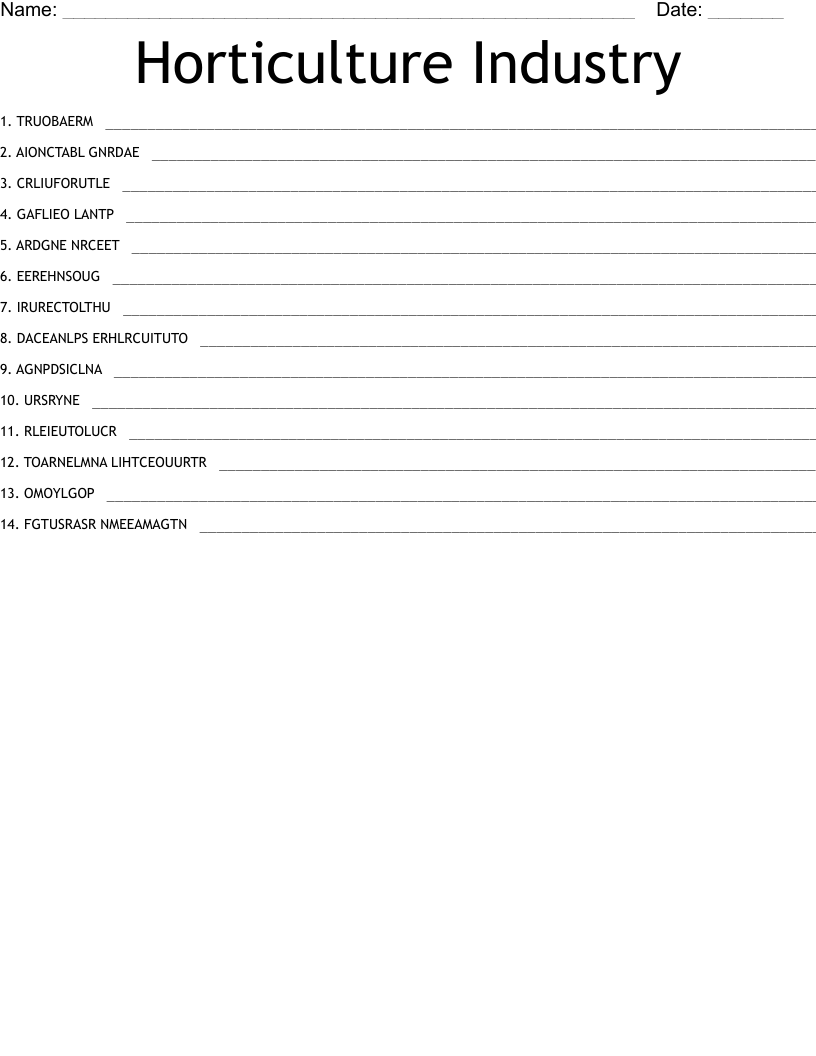 Horticulture Industry Word Scramble