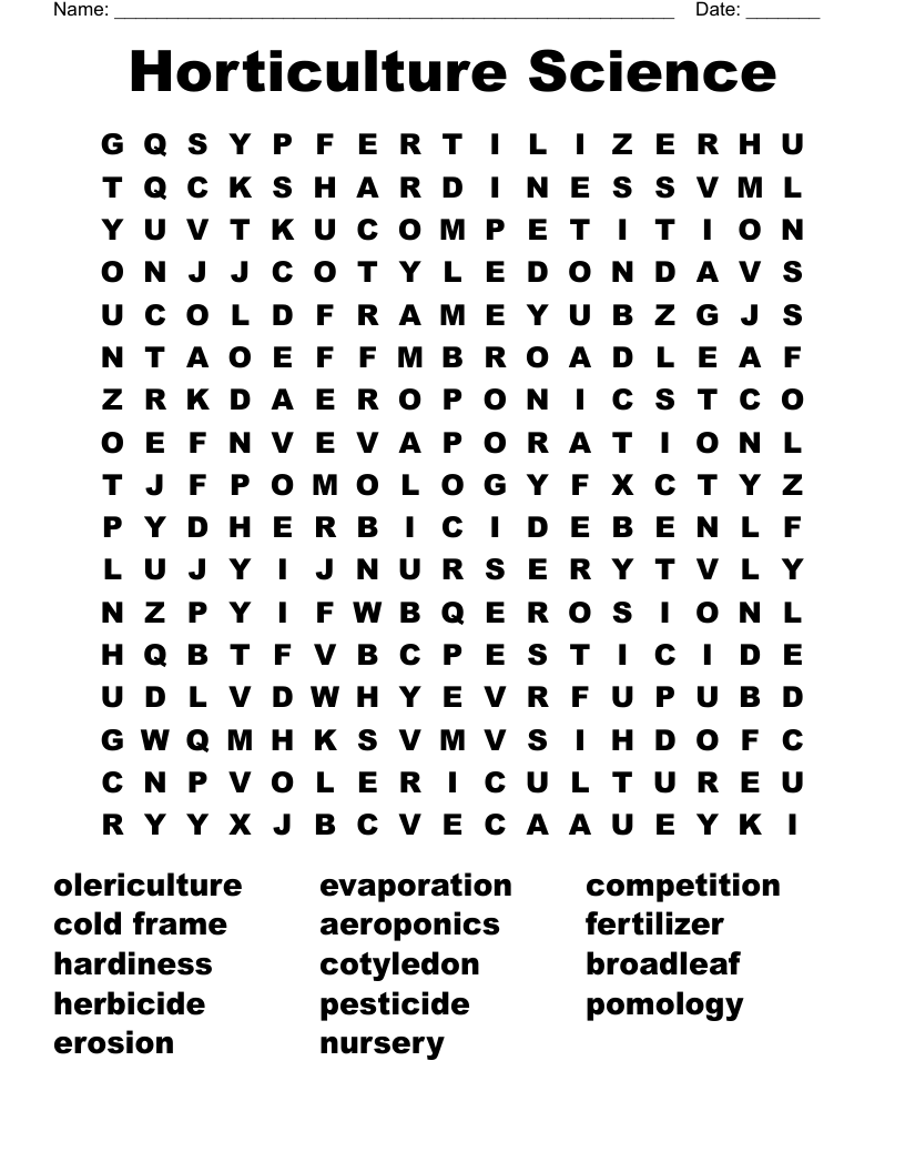 Horticulture Science Word Search