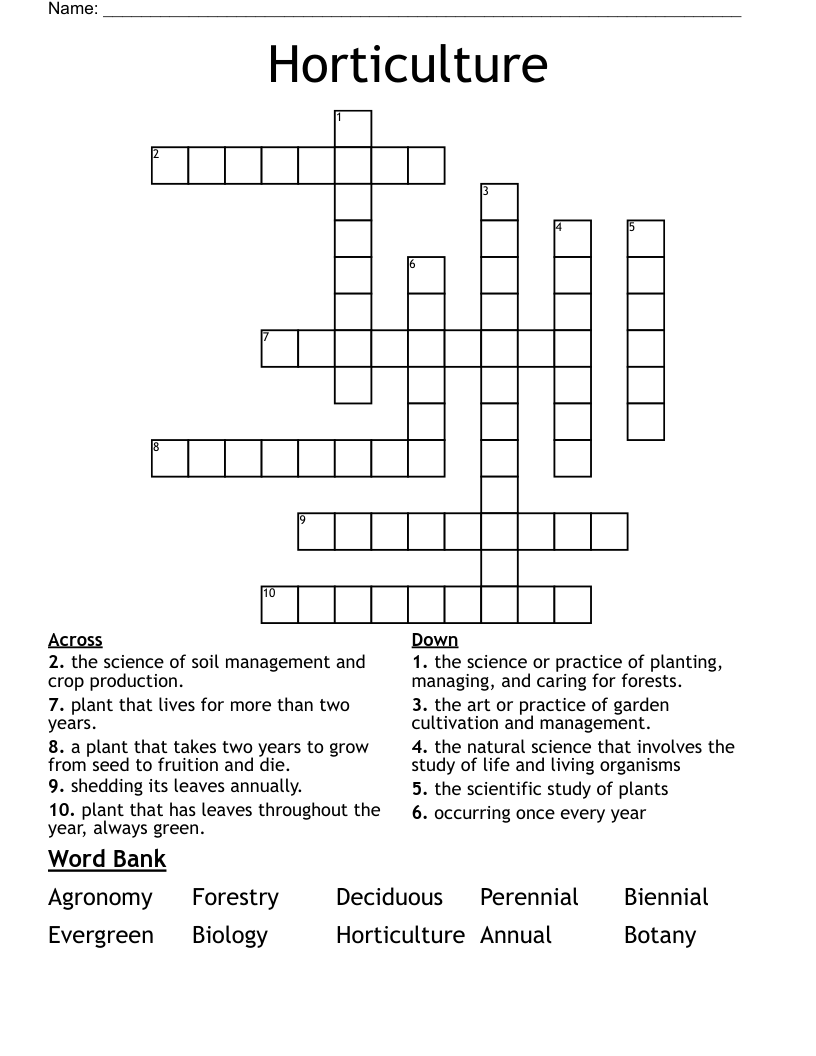 Horticulture  Crossword