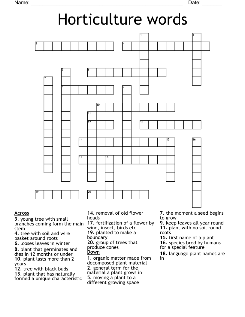 Horticulture words Crossword