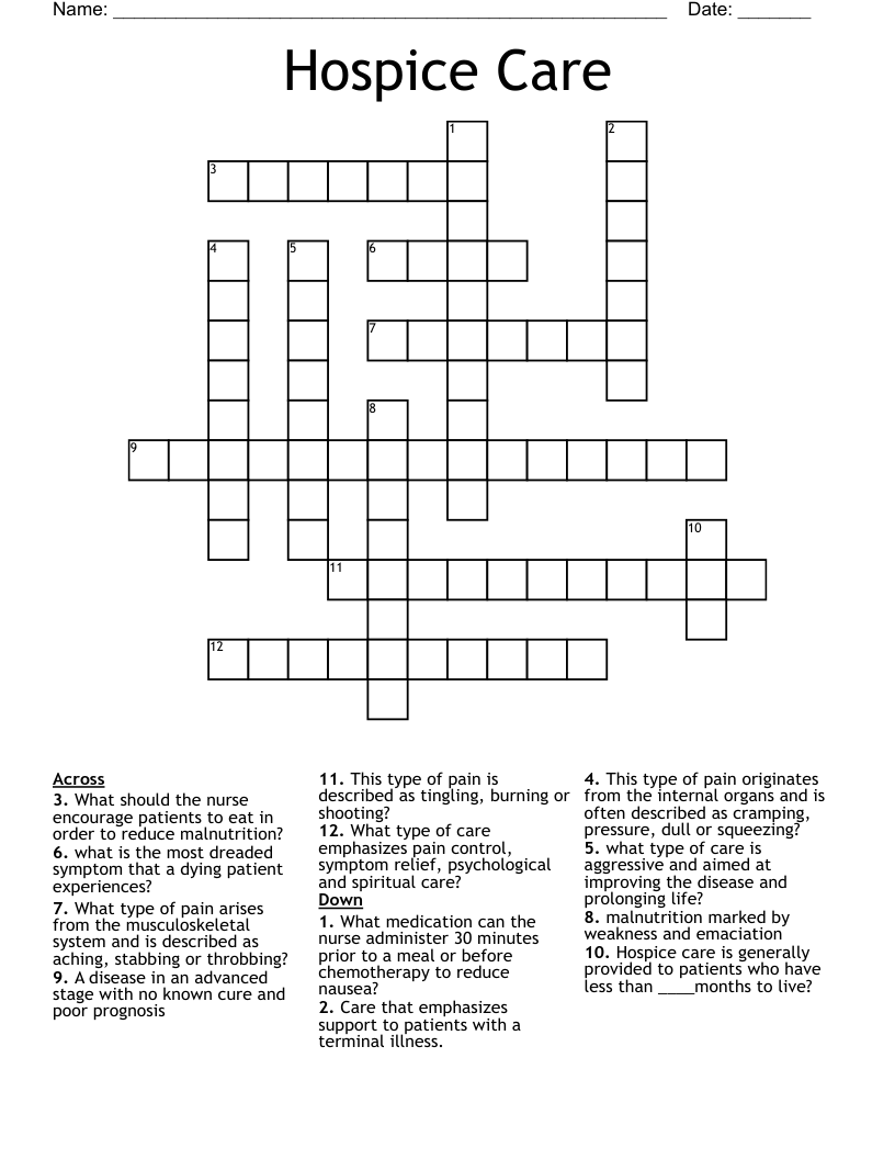 Hospice Care Crossword