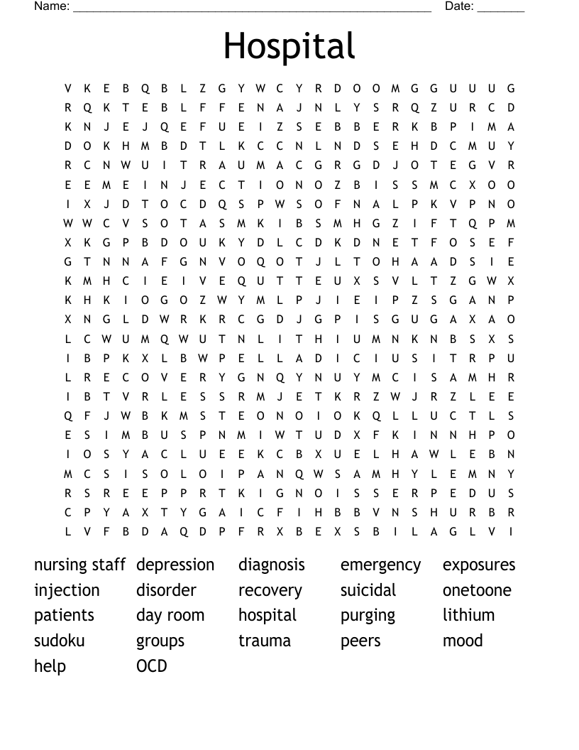 Hospital Word Search