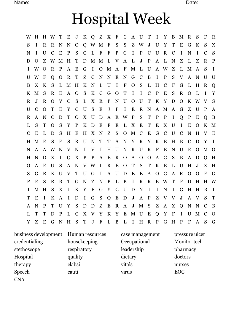 Hospital Week Word Search