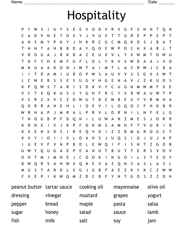 Hospitality Word Search