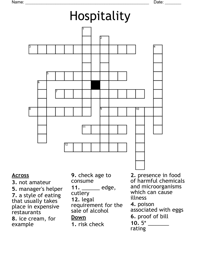 Hospitality Crossword