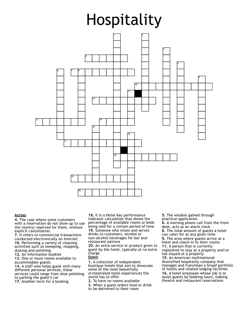 Hospitality Crossword