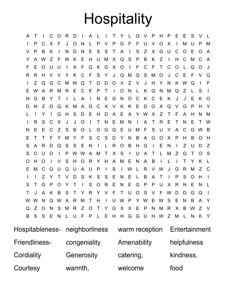 Hospitality Word Search