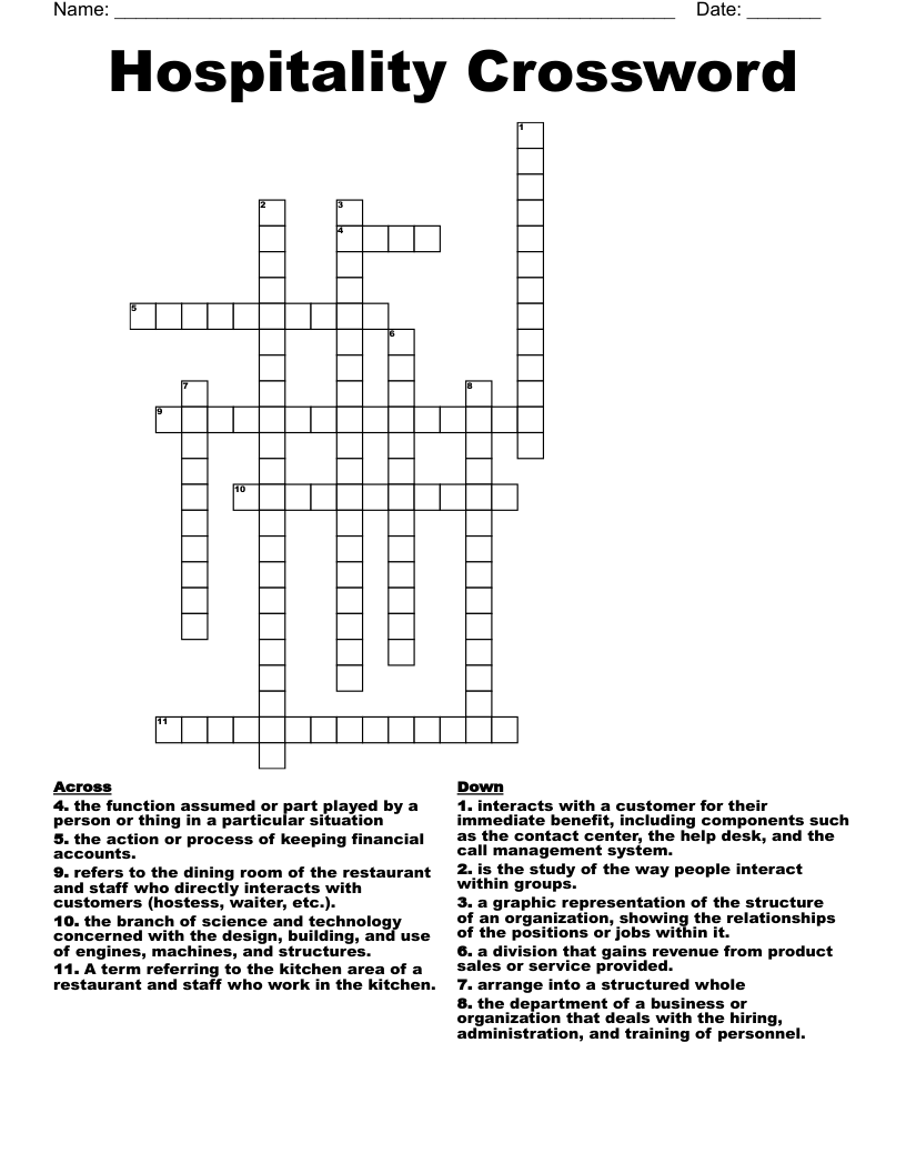 Hospitality Crossword