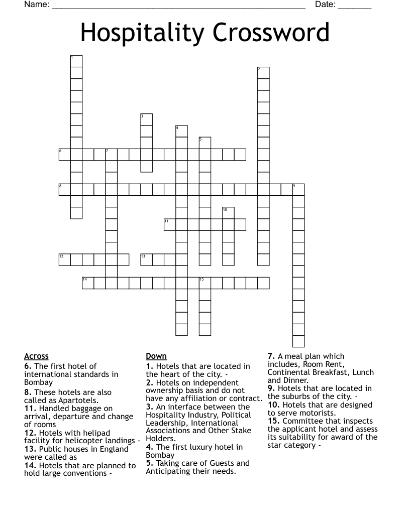 Hospitality Crossword