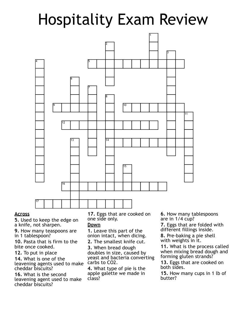 Hospitality Exam Review  Crossword