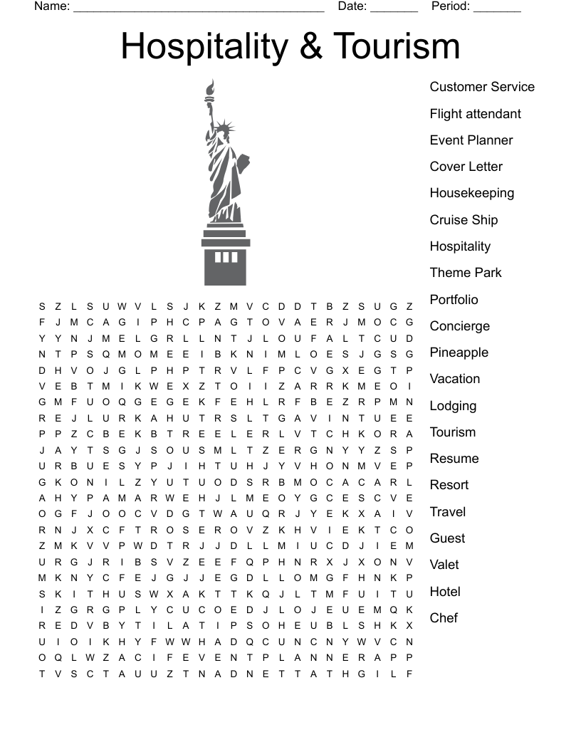 Hospitality & Tourism  Word Search
