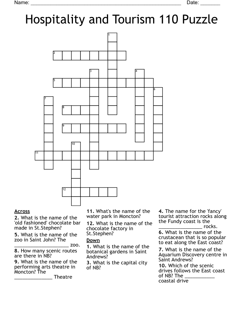 Hospitality and Tourism 110 Puzzle Crossword