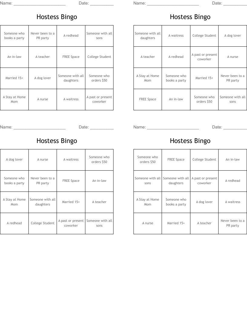 Hostess Bingo