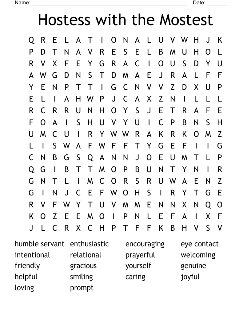 Hostess with the Mostest Word Search