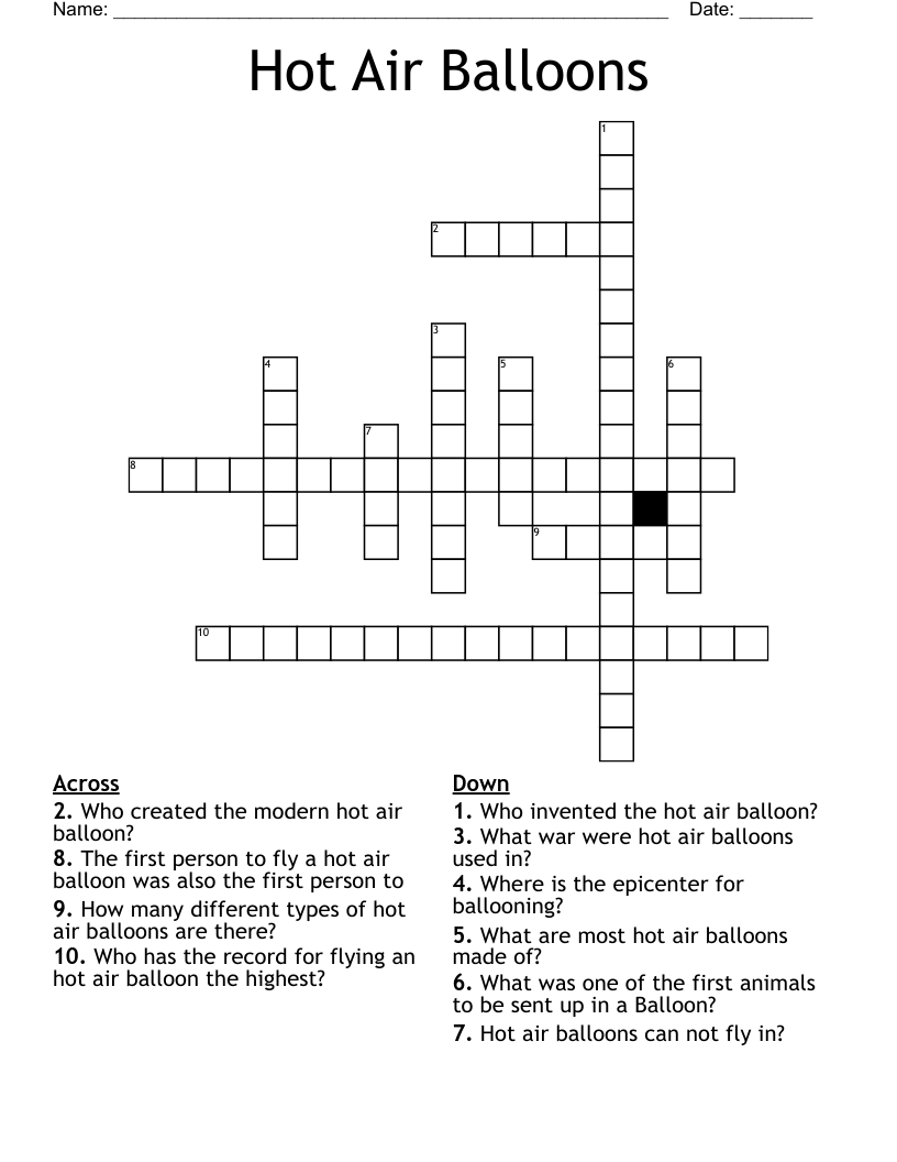 Hot Air Balloons Crossword