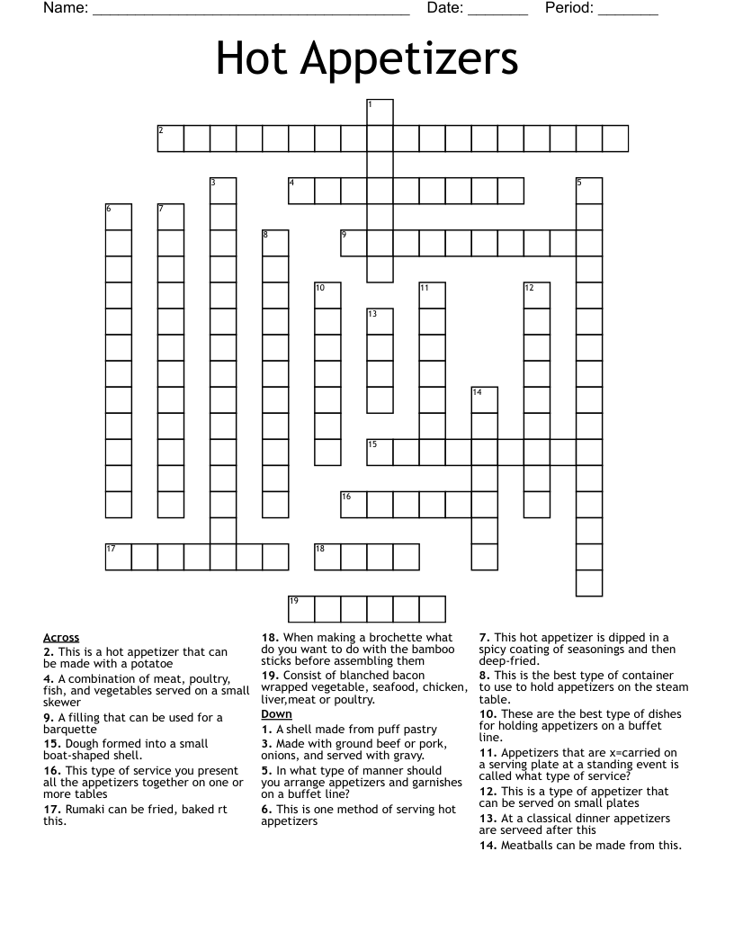 Hot Appetizers Crossword