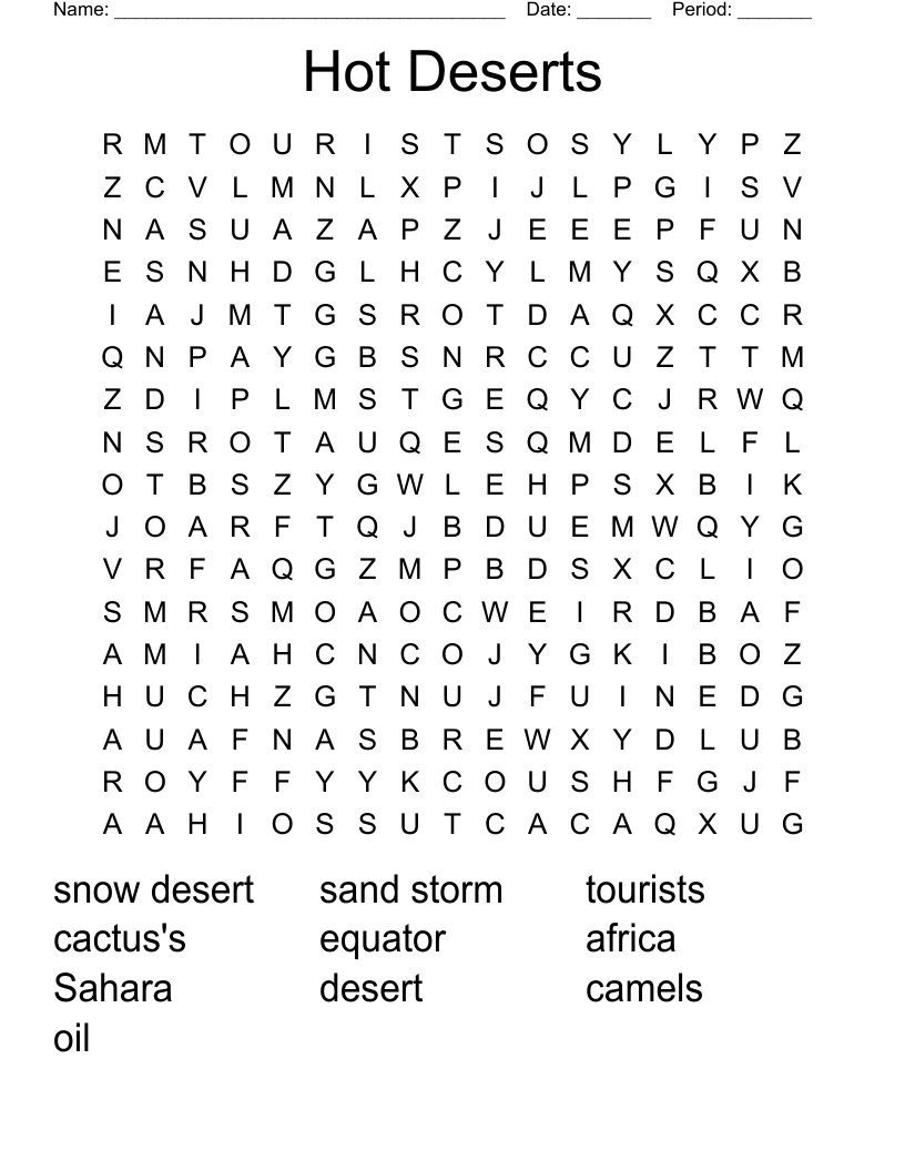 Hot Deserts Word Search