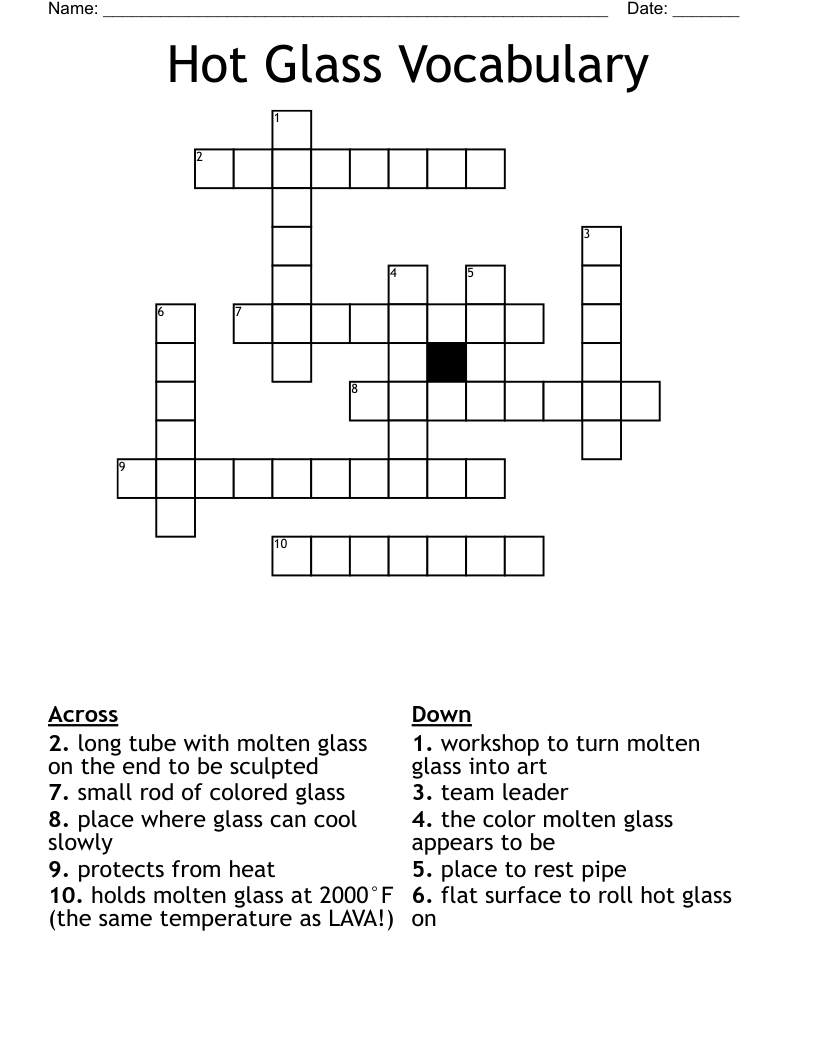 Hot Glass Vocabulary Crossword
