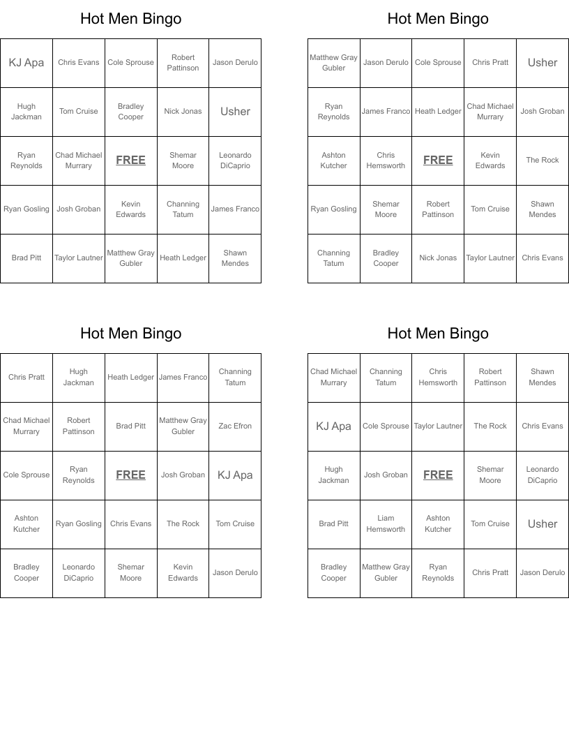 Hot Men Bingo