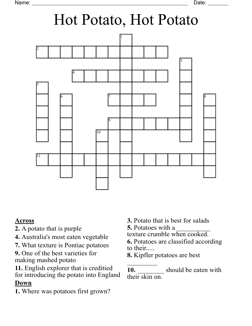 Hot Potato, Hot Potato Crossword