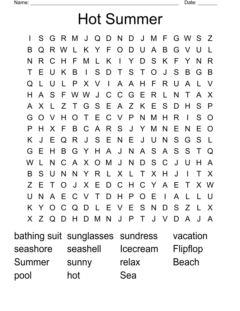 Hot Summer Word Search
