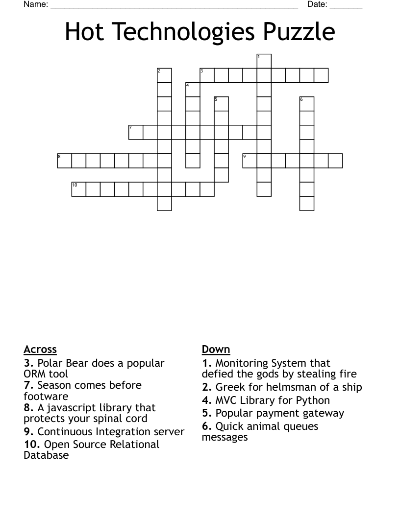 Hot Technologies Puzzle Crossword