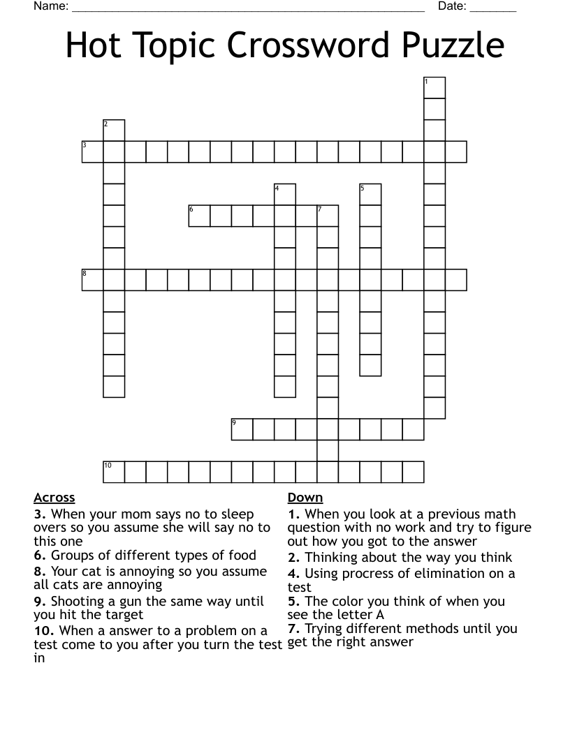 Hot Topic Crossword Puzzle