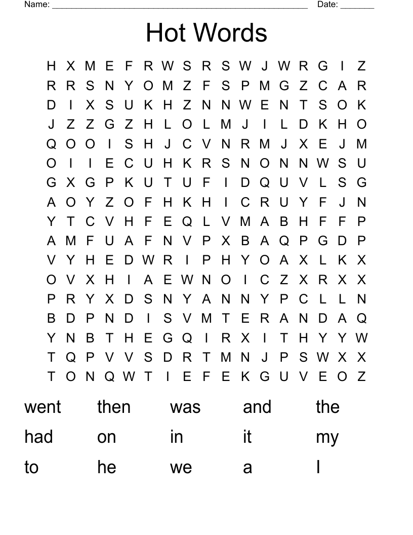Hot Words Word Search