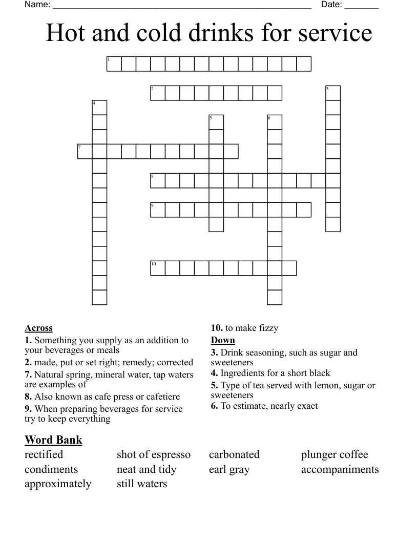 Hot and cold drinks for service Crossword