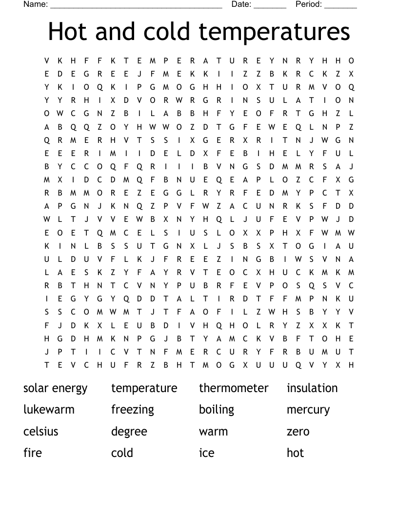Hot and cold temperatures Word Search