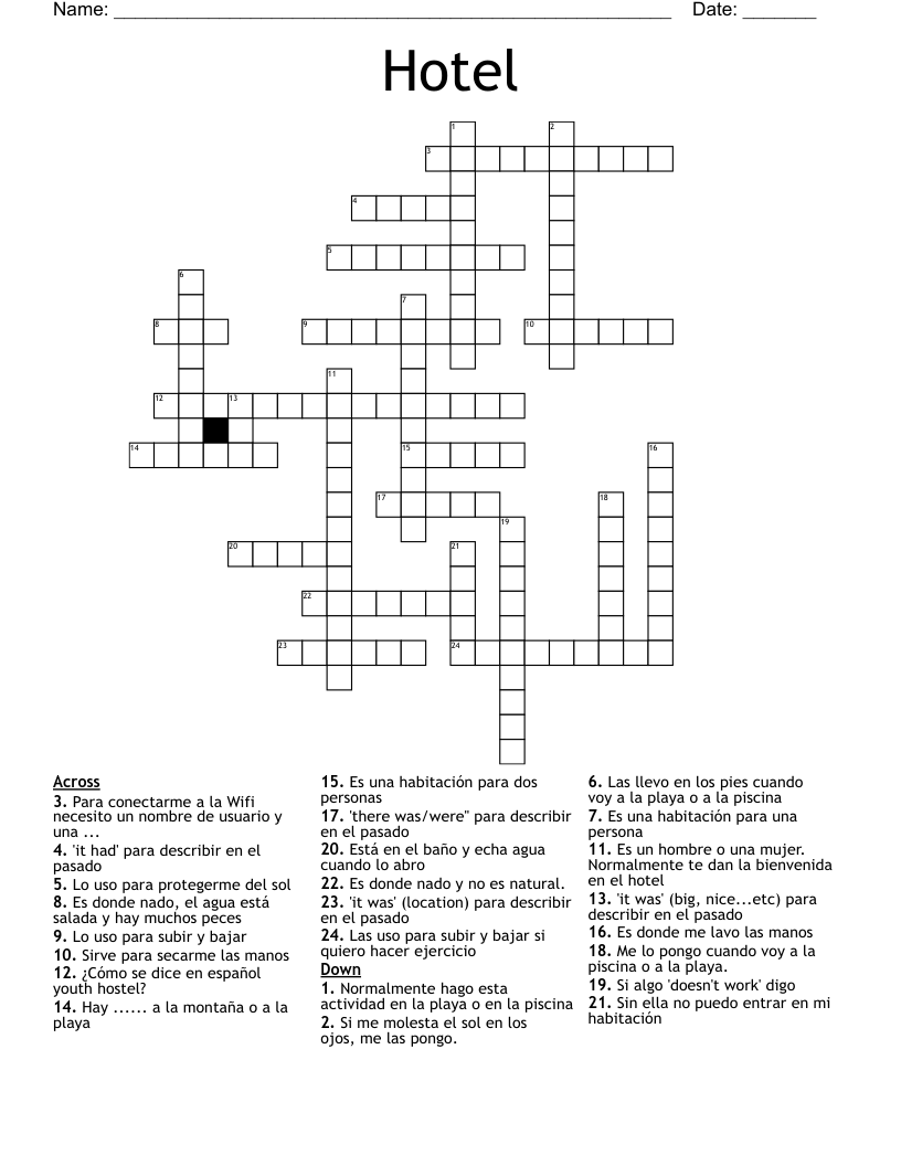 Hotel Crossword