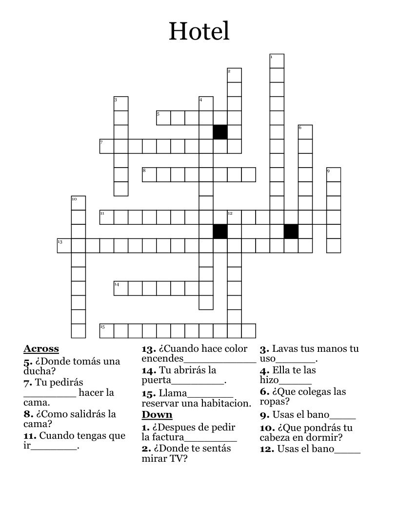 Hotel Crossword