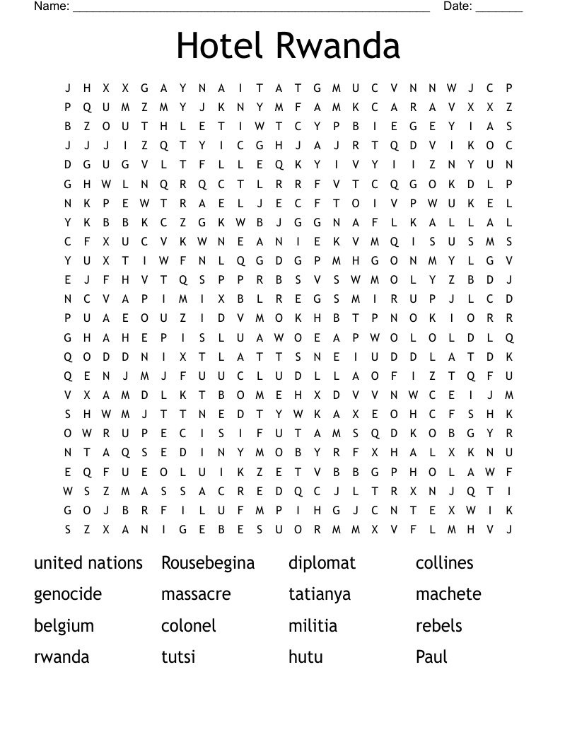 Hotel Rwanda Word Search