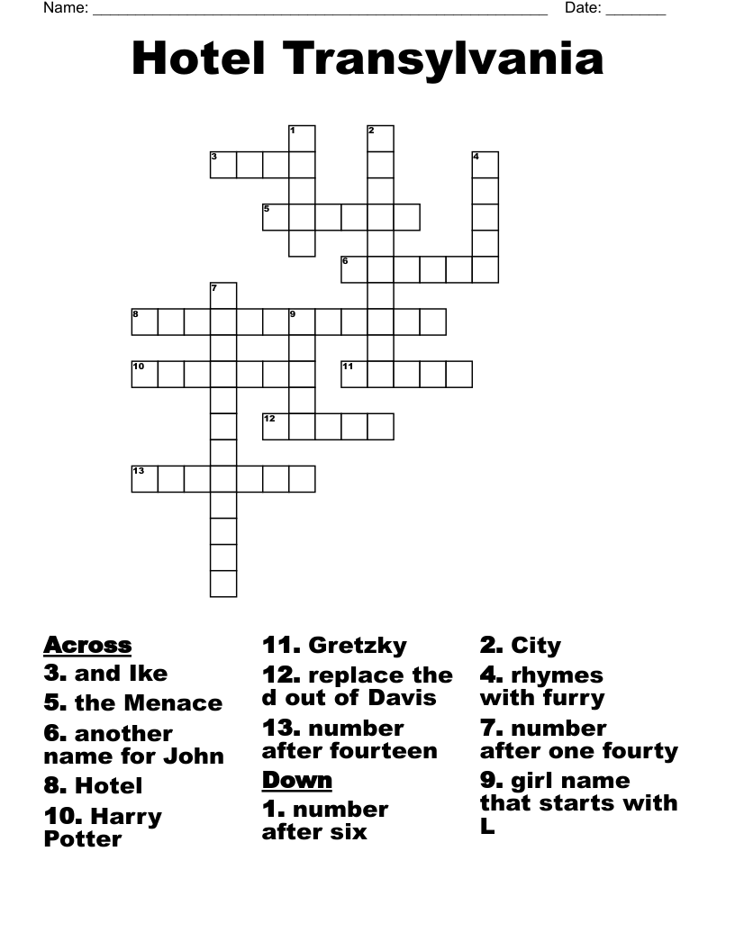 Hotel Transylvania Crossword