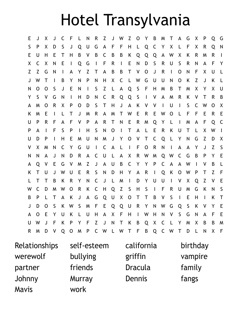 Hotel Transylvania  Word Search