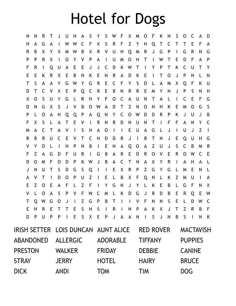 Hotel for Dogs Word Search